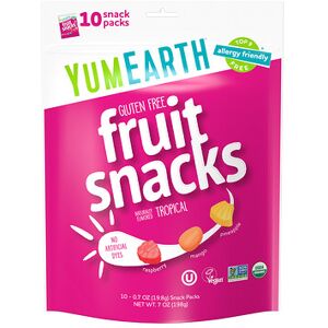 YumEarth, Gluten Free Fruit Snacks, Tropical, 10 Snack Packs, 0.7 oz (19.8 g) Each YumEarth, Gluten Free Fruit Snacks, Tropical, 10 Snack Packs, 0.7 oz (19.8 g) Each