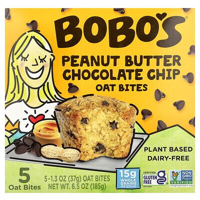 Bobo's Oat Bars, Oat Bites, Peanut Butter Chocolate Chip, 5 Bites, 1.3 oz (37 g) Each Bobo's Oat Bars, Oat Bites, Peanut Butter Chocolate Chip, 5 Bites, 1.3 oz (37 g) Each
