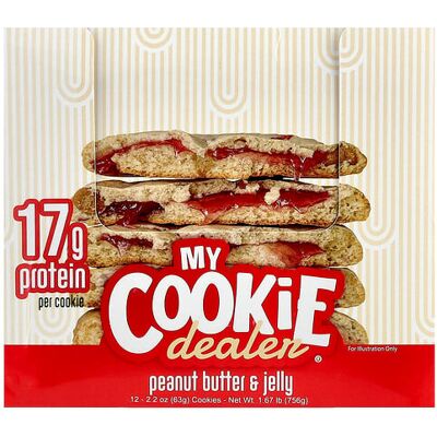 My Cookie Dealer Protein, Protein Cookie, Peanut Butter & Jelly, 12 Cookies, 2.2 oz (63 g) Each My Cookie Dealer Protein, Protein Cookie, Peanut Butter & Jelly, 12 Cookies, 2.2 oz (63 g) Each