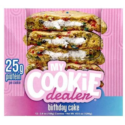 My Cookie Dealer Protein, Protein Cookie, Birthday Cake, 12 Cookies, 3.8 oz (108 g) Each My Cookie Dealer Protein, Protein Cookie, Birthday Cake, 12 Cookies, 3.8 oz (108 g) Each
