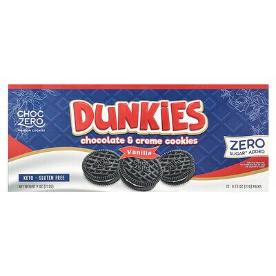 ChocZero, Dunkies, Chocolate & Cream Cookies, Vanilla, 12 Packs, 0.75 oz (21 g) Each ChocZero, Dunkies, Chocolate & Cream Cookies, Vanilla, 12 Packs, 0.75 oz (21 g) Each