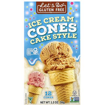 Let's Do Organic, Let's Do® Gluten Free, Ice Cream Cones, Cake Style, 12 Cones, 1.2 oz (36 g) Let's Do Organic, Let's Do® Gluten Free, Ice Cream Cones, Cake Style, 12 Cones, 1.2 oz (36 g)