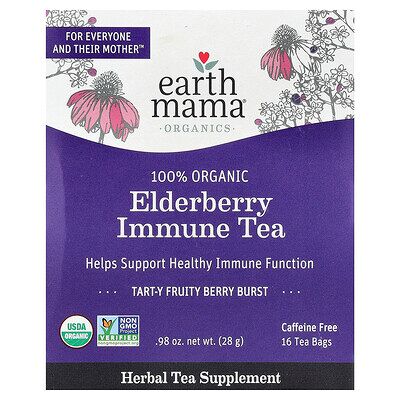 Earth Mama, Organics, 100% Organic Elderberry Immune Tea, Tart-Y Fruity Berry Burst, Caffeine Free, 16 Tea Bags, 0.98 oz (28 g) Earth Mama, Organics, 100% Organic Elderberry Immune Tea, Tart-Y Fruity Berry Burst, Caffeine Free, 16 Tea Bags, 0.98 oz (28 g)