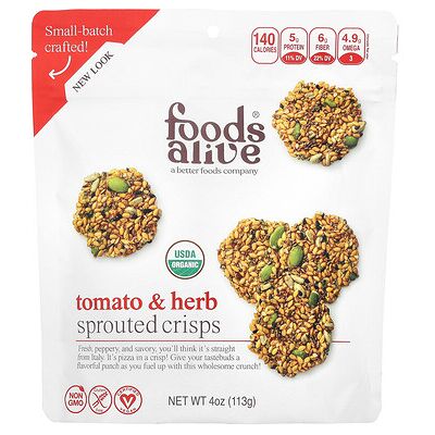 Foods Alive, Sprouted Crisps, Tomato & Herb, 4 oz (113 g) Foods Alive, Sprouted Crisps, Tomato & Herb, 4 oz (113 g)