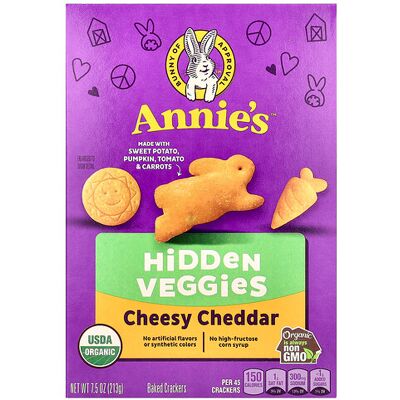Annie's Homegrown, Cheesy Cheddar Baked Crackers, Hidden Veggies , 7.5 oz (213 g) Annie's Homegrown, Cheesy Cheddar Baked Crackers, Hidden Veggies , 7.5 oz (213 g)
