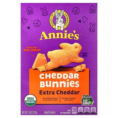 Annie's Homegrown, Organic Cheddar Bunnies, Extra Cheddar, 7.5 oz (212 g) Annie's Homegrown, Organic Cheddar Bunnies, Extra Cheddar, 7.5 oz (212 g)