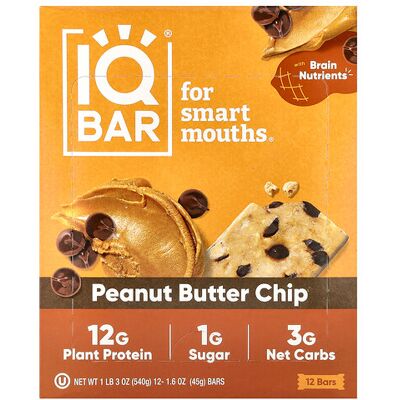 IQBAR, Plant Protein Bar, Peanut Butter Chip, 12 Bars, 1.6 oz (45 g) Each IQBAR, Plant Protein Bar, Peanut Butter Chip, 12 Bars, 1.6 oz (45 g) Each