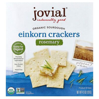 Jovial, Organic Sourdough Einkorn Crackers, Rosemary, 4.5 oz (128 g) Jovial, Organic Sourdough Einkorn Crackers, Rosemary, 4.5 oz (128 g)