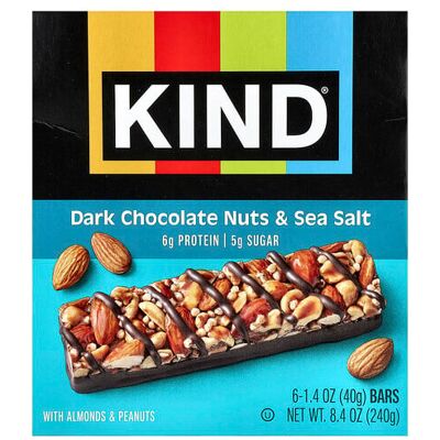 KIND Bars, Protein Bars, Dark Chocolate Nuts & Sea Salt, 6 Bars, 1.4 oz (40 g) Each KIND Bars, Protein Bars, Dark Chocolate Nuts & Sea Salt, 6 Bars, 1.4 oz (40 g) Each
