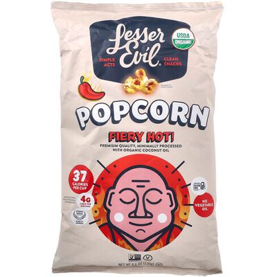 LesserEvil, Popcorn, Fiery Hot!, 4.6 oz (130 g) LesserEvil, Popcorn, Fiery Hot!, 4.6 oz (130 g)