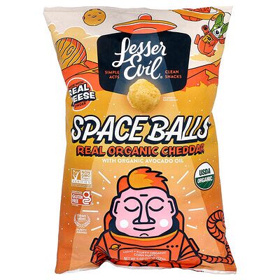 LesserEvil, Space Balls, Real Organic Cheddar, 5 oz (142 g) LesserEvil, Space Balls, Real Organic Cheddar, 5 oz (142 g)