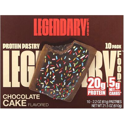 Legendary Foods, Protein Pastry, Chocolate Cake, 10 Pack, 2.2 oz (61 g) Each Legendary Foods, Protein Pastry, Chocolate Cake, 10 Pack, 2.2 oz (61 g) Each