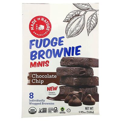 Made in Nature, Fudge Brownie Minis, Chocolate Chip, 8 Individually Wrapped Brownies, 5.92 oz (168 g) Made in Nature, Fudge Brownie Minis, Chocolate Chip, 8 Individually Wrapped Brownies, 5.92 oz (168 g)