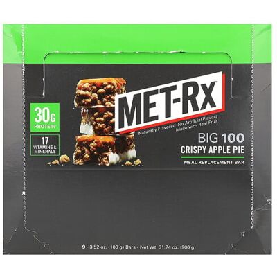 MET-Rx, Big 100, Meal Replacement Bar, Crispy Apple Pie, 9 Bars, 3.52 oz (100 g) Each MET-Rx, Big 100, Meal Replacement Bar, Crispy Apple Pie, 9 Bars, 3.52 oz (100 g) Each