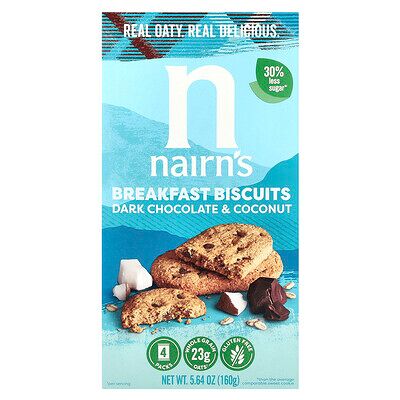 Nairn's, Breakfast Biscuits, Dark Chocolate & Coconut, 4 Packs, 5.64 oz (160 g) Nairn's, Breakfast Biscuits, Dark Chocolate & Coconut, 4 Packs, 5.64 oz (160 g)