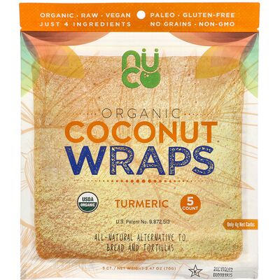 NUCO, Organic Coconut Wraps, Turmeric, 5 Count, 2.47 oz (70 g) NUCO, Organic Coconut Wraps, Turmeric, 5 Count, 2.47 oz (70 g)