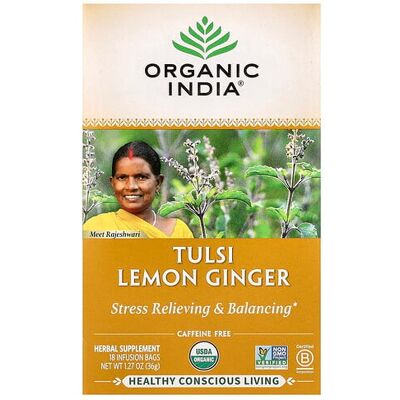 Organic India Tulsi Lemon Ginger Herbal Tea - Stress Relief & Antioxidants Organic India Tulsi Lemon Ginger Herbal Tea - Stress Relief & Antioxidants
