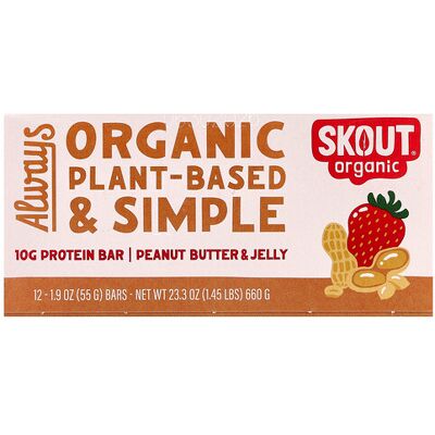 Skout Organic, Protein Bar, Peanut Butter & Jelly, 12 Bars, 1.9 oz (55 g) Each Skout Organic, Protein Bar, Peanut Butter & Jelly, 12 Bars, 1.9 oz (55 g) Each
