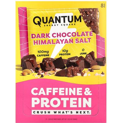 Quantum Energy Square, Caffeine & Protein Bar, Dark Chocolate Himalayan Salt, 8 Bars, 1.69 oz (48 g) Each Quantum Energy Square, Caffeine & Protein Bar, Dark Chocolate Himalayan Salt, 8 Bars, 1.69 oz (48 g) Each