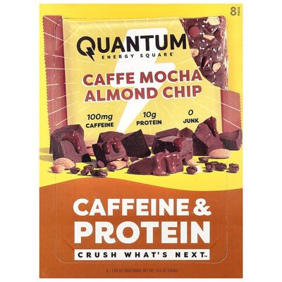 Quantum Energy Square, Caffeine & Protein Bar, Caffe Mocha Almond Chip, 8 Bars, 1.69 oz (48 g) Each Quantum Energy Square, Caffeine & Protein Bar, Caffe Mocha Almond Chip, 8 Bars, 1.69 oz (48 g) Each