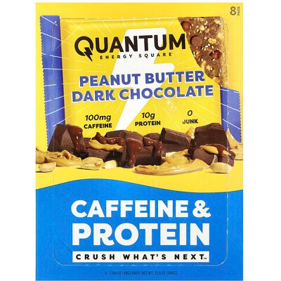 Quantum Energy Square, Caffeine & Protein Bar, Peanut Butter Dark Chocolate, 8 Bars, 1.69 oz (48 g) Each Quantum Energy Square, Caffeine & Protein Bar, Peanut Butter Dark Chocolate, 8 Bars, 1.69 oz (48 g) Each