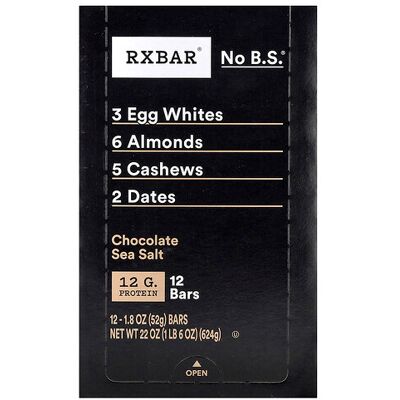 RXBAR, Protein Bar, Chocolate Sea Salt, 12 Bars, 1.8 oz (52 g) Each RXBAR, Protein Bar, Chocolate Sea Salt, 12 Bars, 1.8 oz (52 g) Each