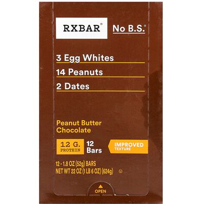 RXBAR, Protein Bar, Peanut Butter Chocolate, 12 Bars, 1.8 oz (52 g) Each RXBAR, Protein Bar, Peanut Butter Chocolate, 12 Bars, 1.8 oz (52 g) Each