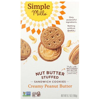 Simple Mills, Nut Butter Stuffed Sandwich Cookies, Creamy Peanut Butter, 6.7 oz (190 g) Simple Mills, Nut Butter Stuffed Sandwich Cookies, Creamy Peanut Butter, 6.7 oz (190 g)