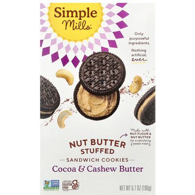 Simple Mills, Nut Butter Stuffed Sandwich Cookies, Cocoa & Cashew Butter, 6.7 oz (190 g) Simple Mills, Nut Butter Stuffed Sandwich Cookies, Cocoa & Cashew Butter, 6.7 oz (190 g)