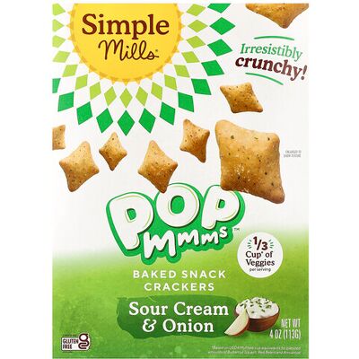 Simple Mills, Pop Mmms™, Baked Snack Crackers, Sour Cream & Onion, 4 oz (113 g) Simple Mills, Pop Mmms™, Baked Snack Crackers, Sour Cream & Onion, 4 oz (113 g)