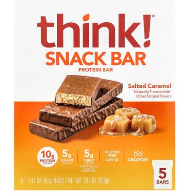 Think !, Snack Protein Bar, Salted Caramel, 5 Bars, 1.41 oz (40 g) Each Think !, Snack Protein Bar, Salted Caramel, 5 Bars, 1.41 oz (40 g) Each