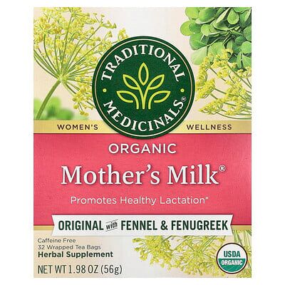 Traditional Medicinals, Organic Mother's Milk®, Original with Fennel & Fenugreek, Caffeine Free, 32 Wrapped Tea Bags, 1.98 oz (56 g) Traditional Medicinals, Organic Mother's Milk®, Original with Fennel & Fenugreek, Caffeine Free, 32 Wrapped Tea Bags, 1.98 oz (56 g)
