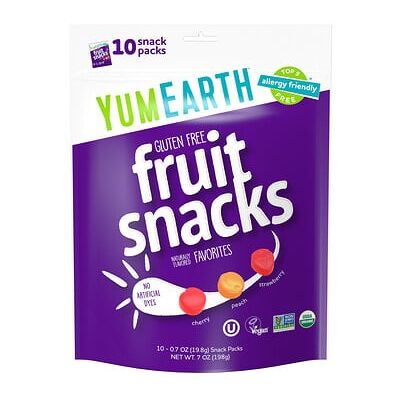 YumEarth, Gluten Free Fruit Snacks, Favorites, 10 Snack Packs, 0.7 oz (19.8 g) Each YumEarth, Gluten Free Fruit Snacks, Favorites, 10 Snack Packs, 0.7 oz (19.8 g) Each