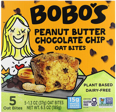 Bobo's Oat Bars, Peanut Butter Chocolate Chip Oat Bites, 5 Bites, 1.3 oz (37 g) each