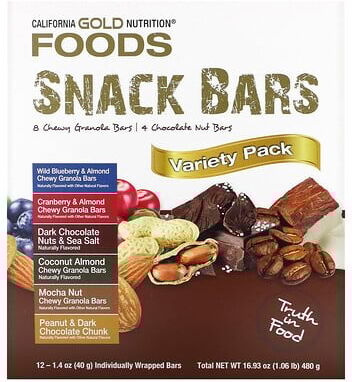 California Gold Nutrition, Foods, Variety Pack Snack Bars, 12 Bars, 1.4 oz (40 g) Each