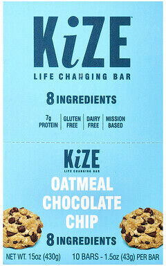 KiZE Life Changing Bar, Oatmeal Chocolate Chip, 10 Bars, 1.5 oz (43 g) Each