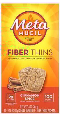 Metamucil, Fiber Thins, Cinnamon Spice, 12 Packets, 0.77 oz (22 g) Each
