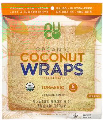 NUCO, Organic Coconut Wraps, Turmeric, 5 Count, 2.47 oz (70 g)