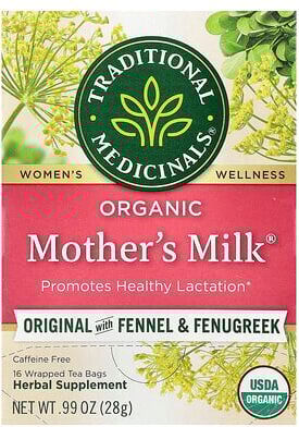 Traditional Medicinals, Organic Mother's Milk®, Original with Fennel & Fenugreek, Caffeine Free, 16 Wrapped Tea Bags, 0.99 oz (28 g)