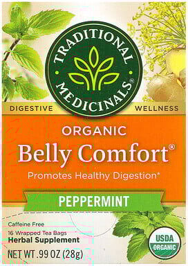 Traditional Medicinals, Organic Belly Comfort, Peppermint, Caffeine Free, 16 Wrapped Tea Bags, 0.99 oz (28 g)