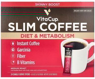 VitaCup, Slim Instant Coffee, Medium Roast, 24 Single Serve Sticks, 0.13 oz (3.7 g) Each