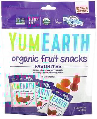 YumEarth, Organic Fruit Snacks, Favorites, 5 Packs, 0.7 oz (19.8 g) Each