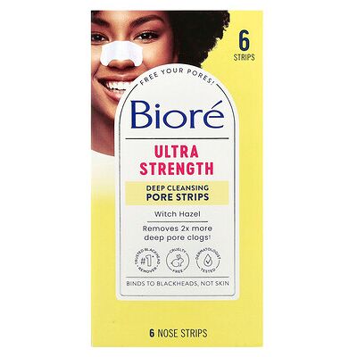 Biore, Ultra Strength Deep Cleansing Pore Strips, Witch Hazel, 6 Nose Strips Biore, Ultra Strength Deep Cleansing Pore Strips, Witch Hazel, 6 Nose Strips