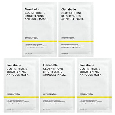 Genabelle, Glutathione Brightening Ampoule Beauty Mask, 5 Sheets, 0.84 fl oz (25 ml) Each Genabelle, Glutathione Brightening Ampoule Beauty Mask, 5 Sheets, 0.84 fl oz (25 ml) Each