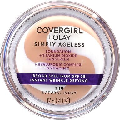 Covergirl, Olay Simply Ageless, Foundation, SPF 28, 215 Natural Ivory, 0.4 oz (12 g)