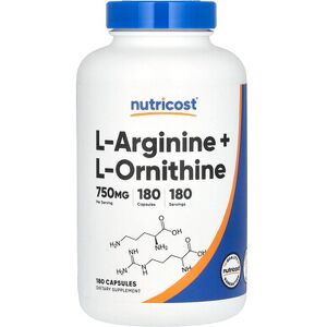 Nutricost, L-Arginine + L-Ornithine, 750 mg, 180 Capsules Nutricost, L-Arginine + L-Ornithine, 750 mg, 180 Capsules