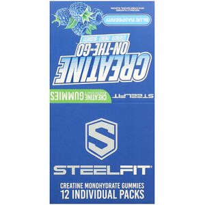 SteelFit, Creatine On-The-Go™, Creatine Monohydrate Gummies, Blue Raspberry, 12 Packs, 0.8 oz (22 g) Each SteelFit, Creatine On-The-Go™, Creatine Monohydrate Gummies, Blue Raspberry, 12 Packs, 0.8 oz (22 g) Each