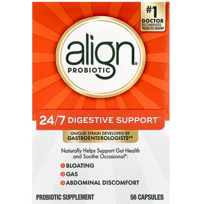 Align Probiotics, 24/7 Digestive Support, Probiotic Supplement, 56 Capsules (10 per Capsule) Align Probiotics, 24/7 Digestive Support, Probiotic Supplement, 56 Capsules (10 per Capsule)