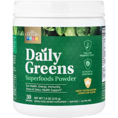 21st Century, Daily Greens Superfoods Powder, Lemon Lime, 7.4 oz (210 g) 21st Century, Daily Greens Superfoods Powder, Lemon Lime, 7.4 oz (210 g)