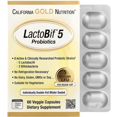 California Gold Nutrition, LactoBif® 5 Probiotics, 5 Billion CFU, 60 Veggie Capsules California Gold Nutrition, LactoBif® 5 Probiotics, 5 Billion CFU, 60 Veggie Capsules